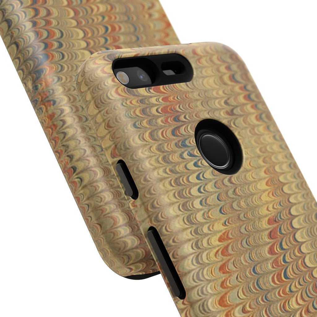 Beige and Blue Marbled Durable Phone Case - Dual Layer - Matte or Glossy