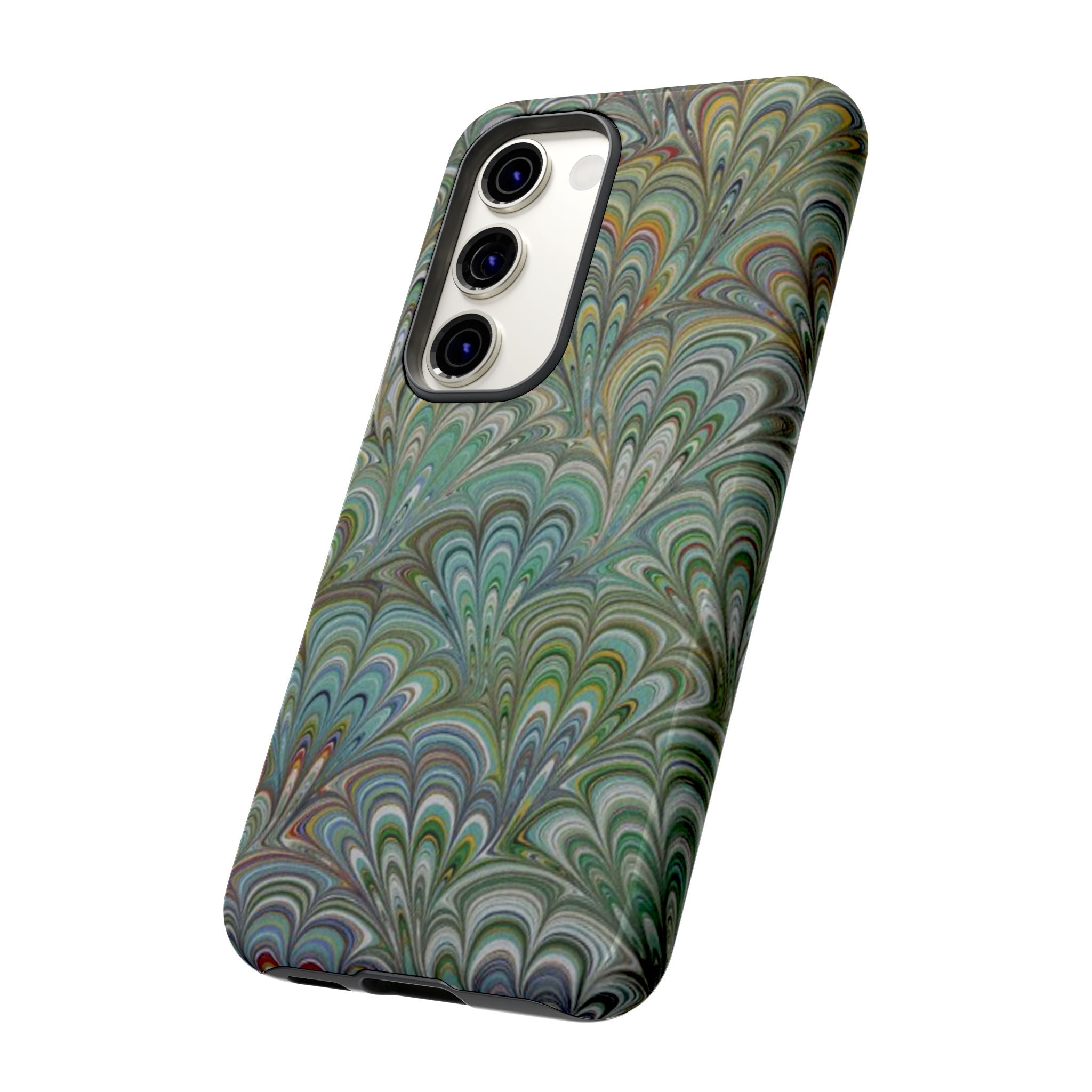 Green Marbled Peacock Durable Phone Case - Matte or Glossy
