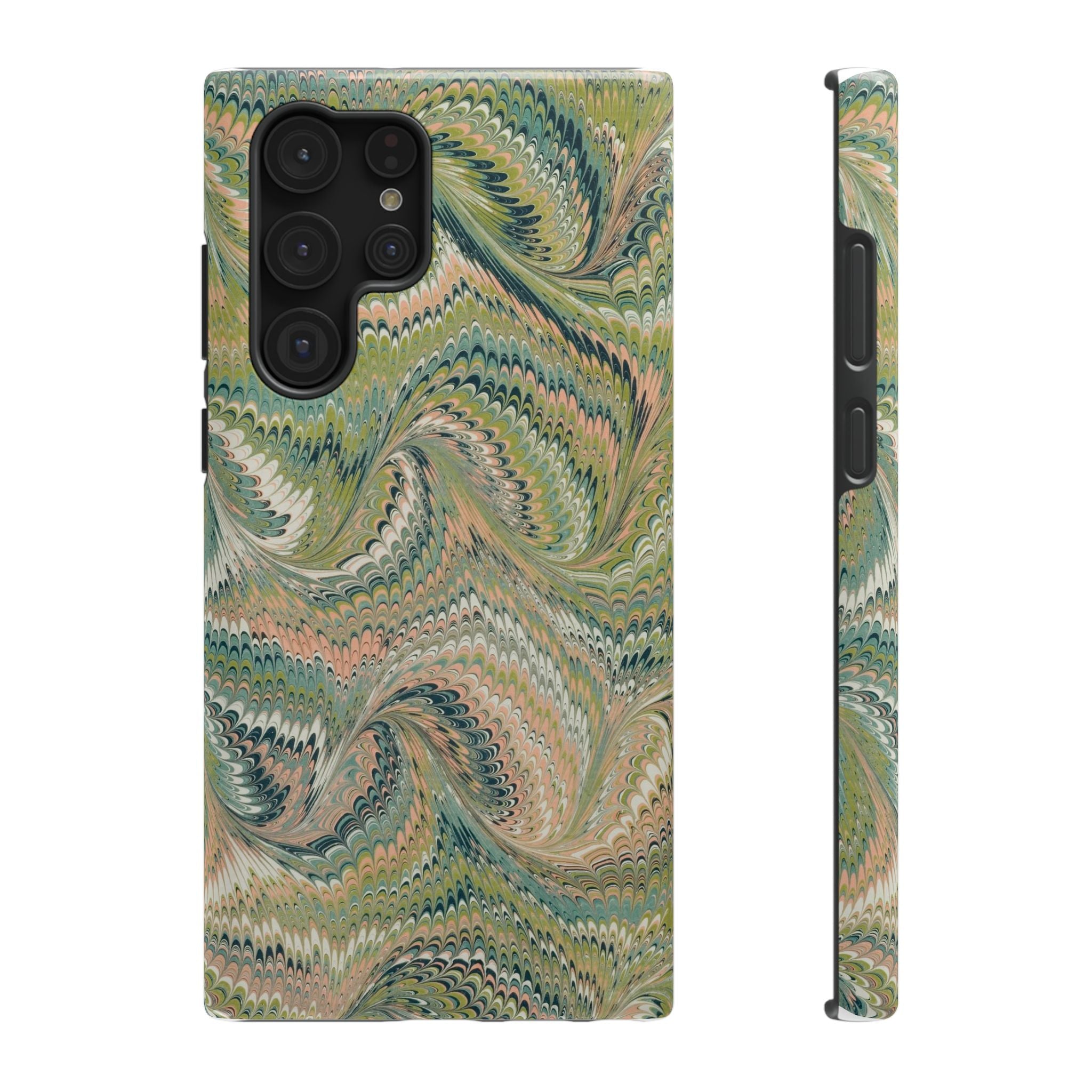 Marbled Swirl Pink and Green Impact-Resistant Phone Case for Apple + Samsung