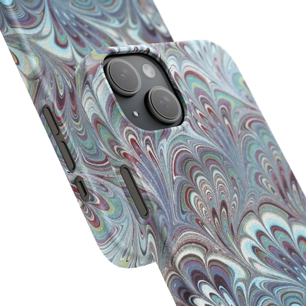 Marbled Feather Blue, White + Burgundy Swirl - Single Layer Slim Phone Case
