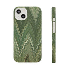 Green Marbled Slim Phone Case — Botanical Swirl Pattern Slim Case