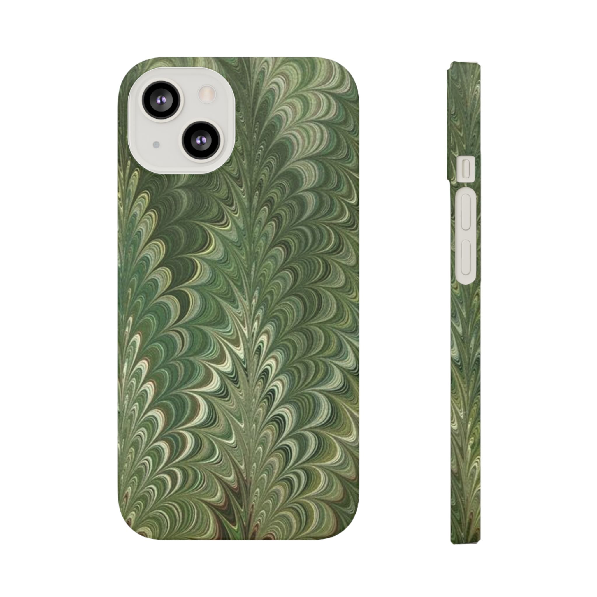 Green Marbled Slim Phone Case — Botanical Swirl Pattern Slim Case