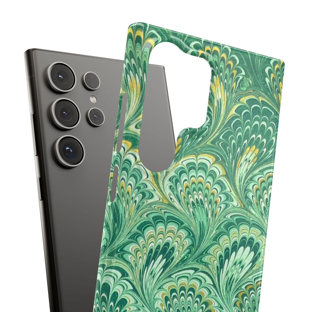 Marbled Feather Green Swirl - Single Layer Slim Phone Case