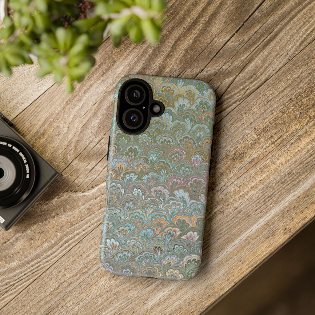 Blue and Green Feather Marbled Phone Case — Dual Layer - Tough Protective Phone Cover