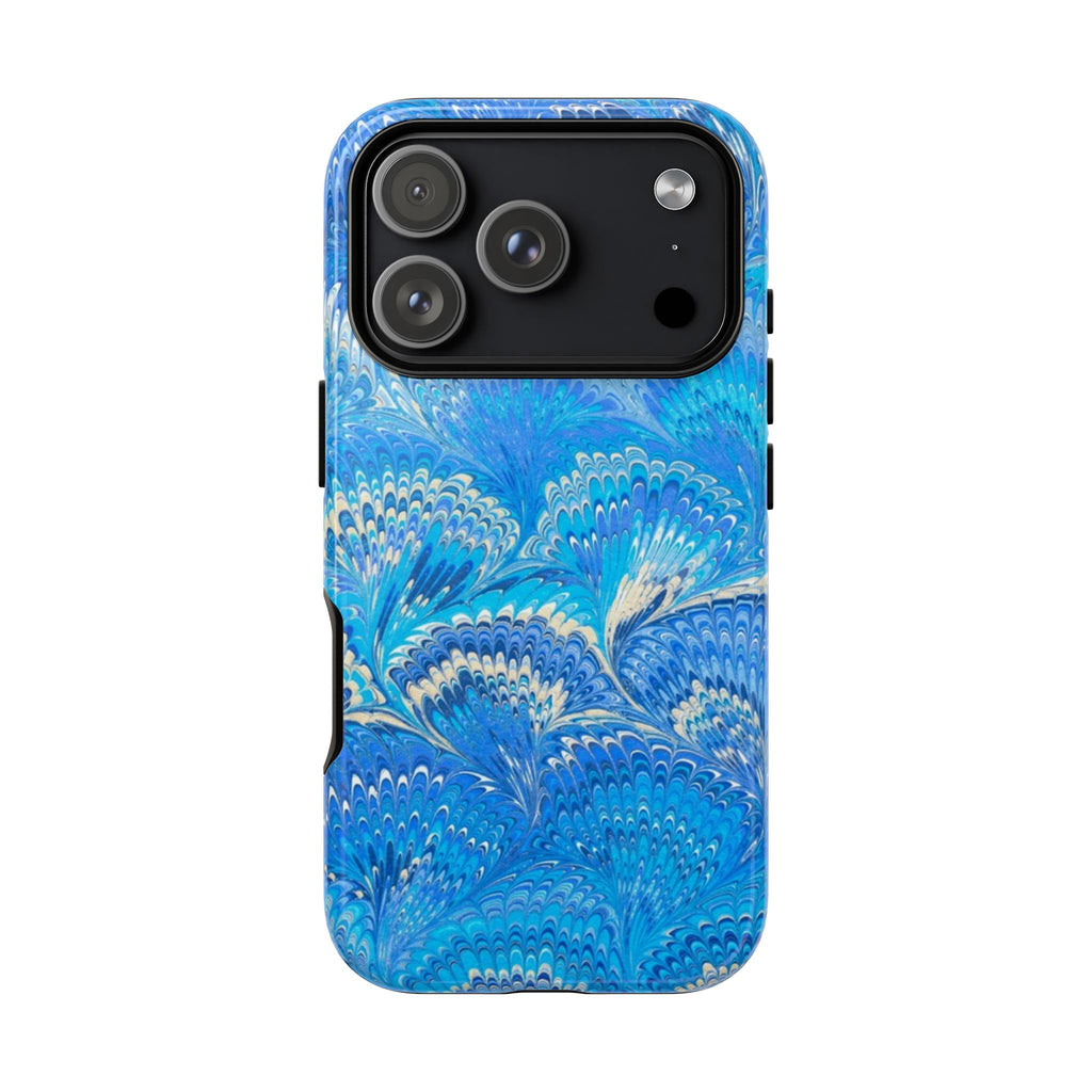 Bright Blue + White Marbled - Dual Layer Phone Cover