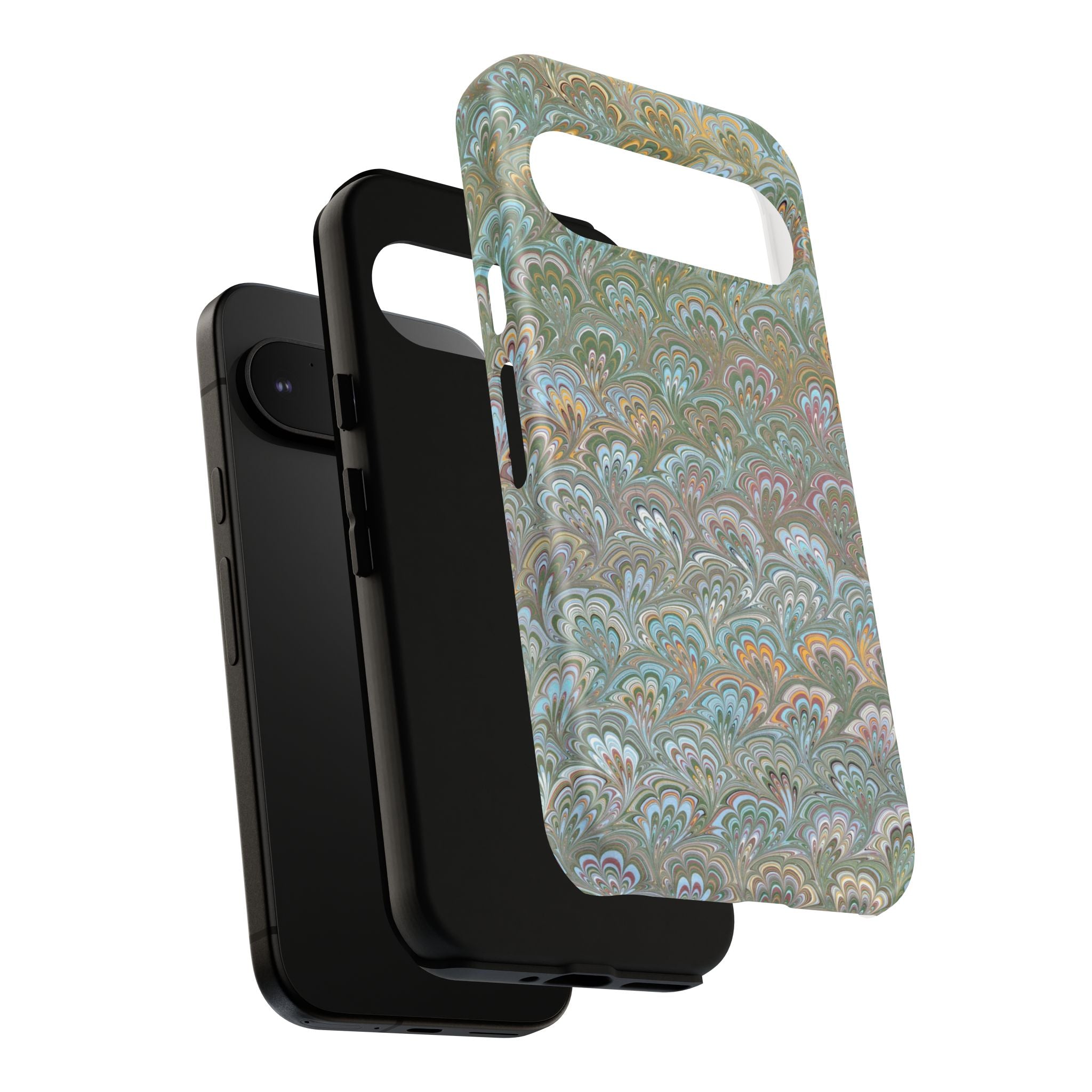 Blue and Green Feather Marbled Phone Case — Dual Layer - Tough Protective Phone Cover