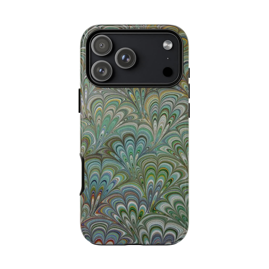 Green Marbled Peacock Durable Phone Case - Dual Layer - Matte or Glossy