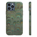 Marbled Peacock Durable Phone Case - Olive Green and Brown - Matte or Glossy