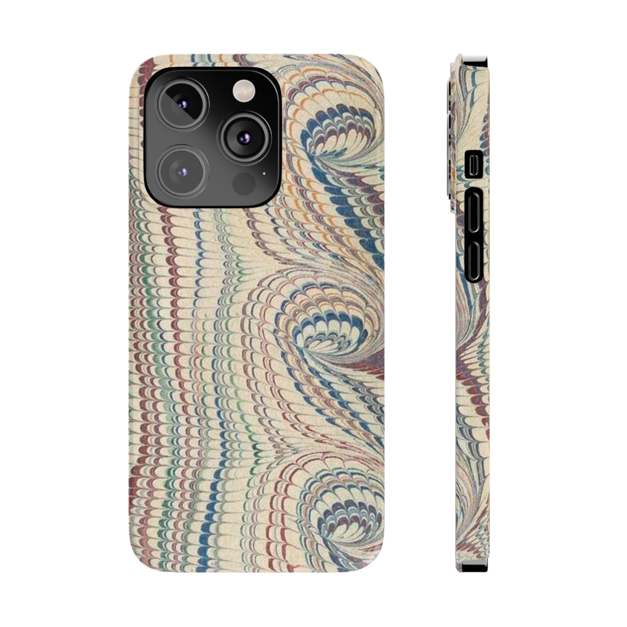 Italian Vintage Marbled Paper Design on iPhone Cases, Artistic Protection for Your Device in Elegant Beige, Blue, Burgundy