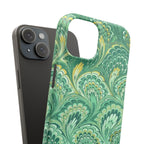 Marbled Feather Green Swirl - Single Layer Slim Phone Case