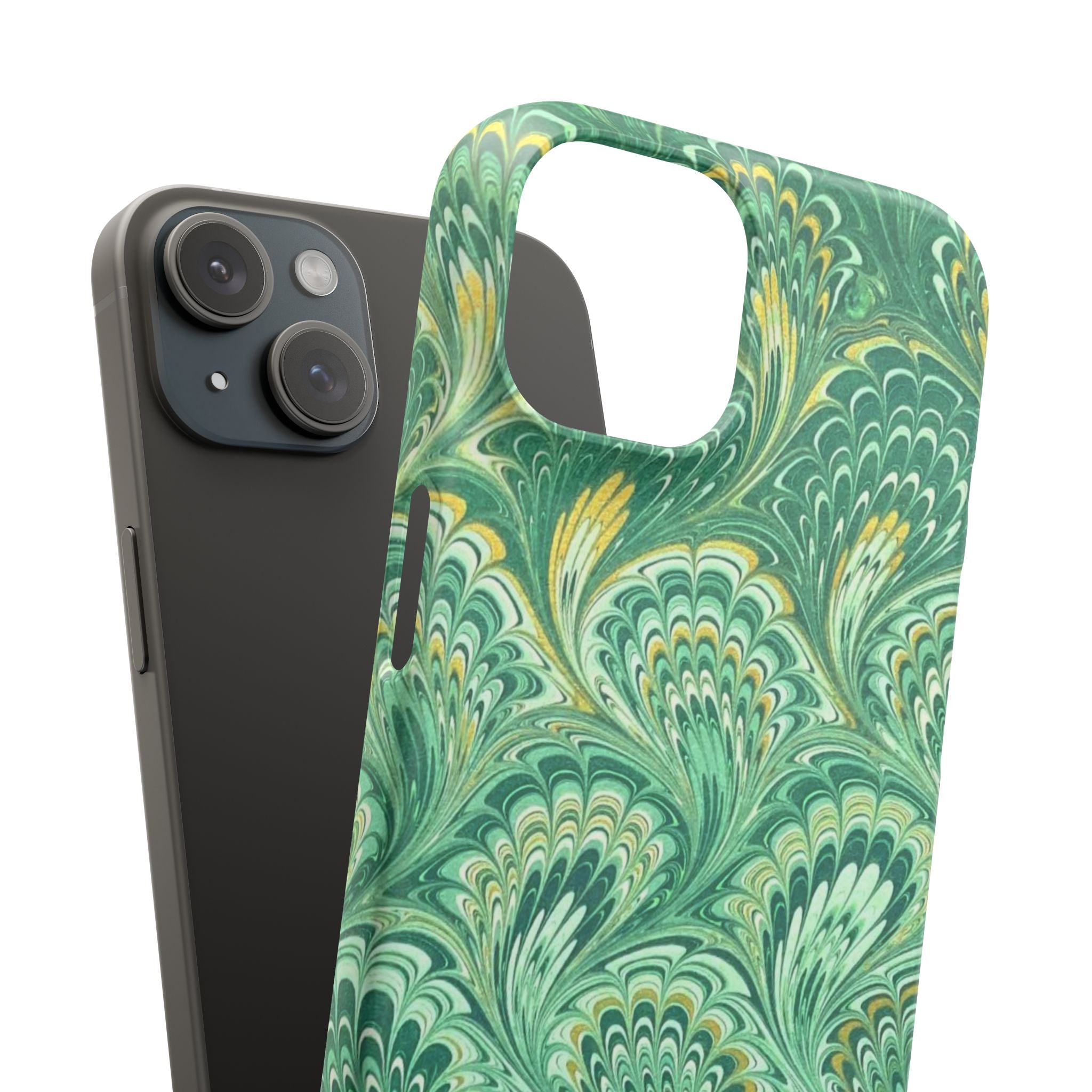 Marbled Feather Green Swirl - Single Layer Slim Phone Case