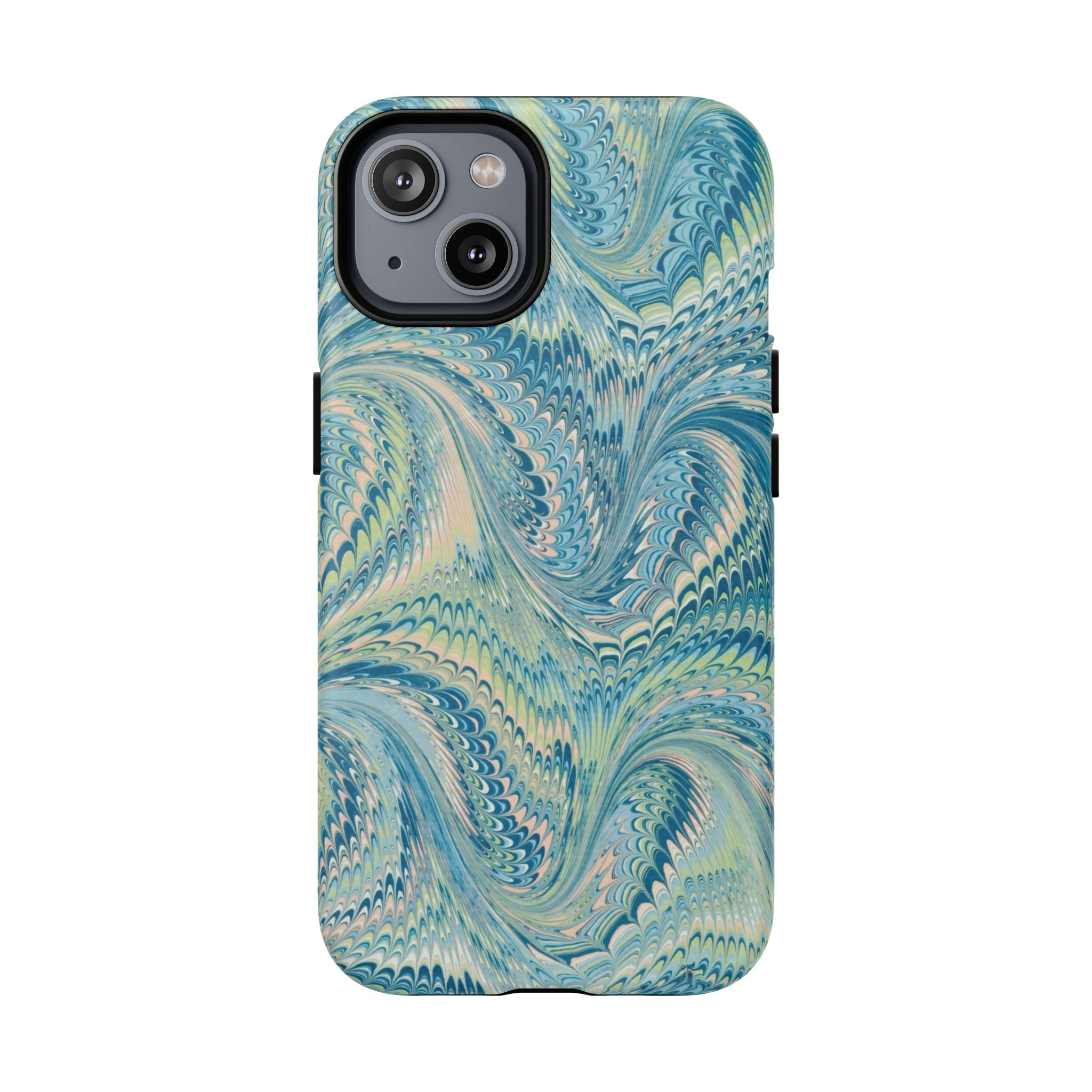 Aqua + Green Marble Phone Case - Impact-Resistant Durable - Dual Cover Design