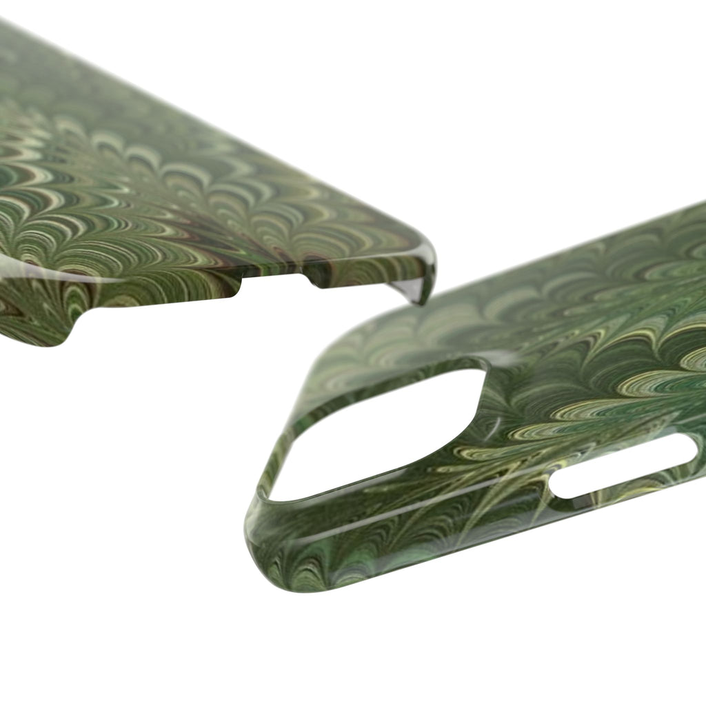 Green Marbled Slim Phone Case — Botanical Swirl Pattern Slim Case