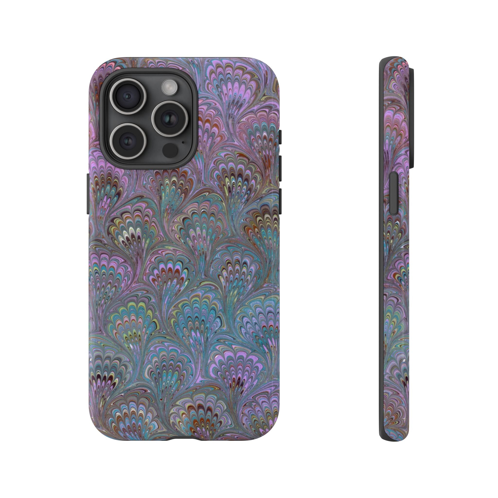 Lavender Marbled Peacock Durable Phone Case - Matte or Glossy