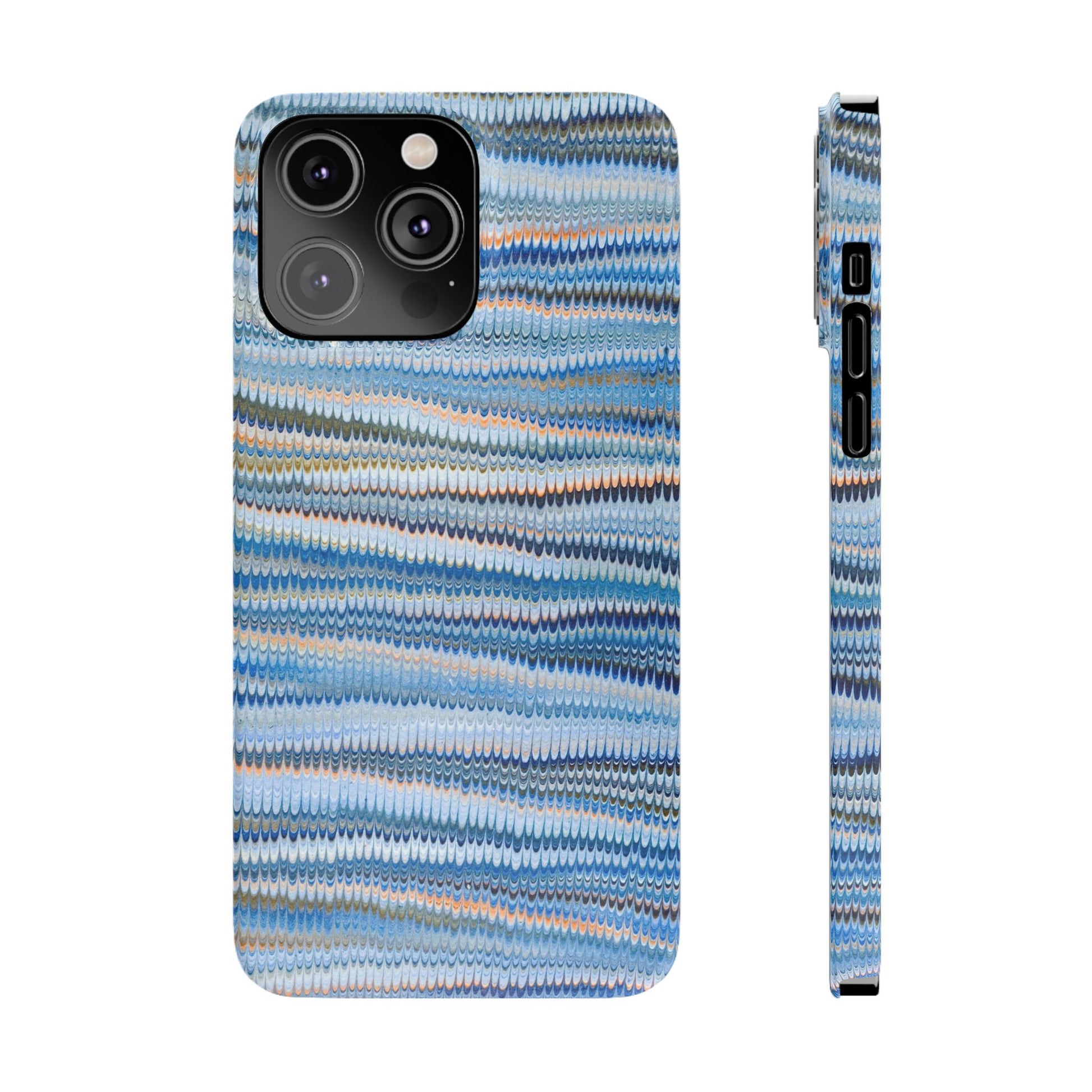 Blue Italian Hand-Painted and Vintage Marbled Inspired Paper Design, Italy Feather Phone Case, iPhone15 Case and all iPhone Case Sizes
