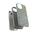 Blue and Green Feather Marbled Phone Case — Dual Layer - Tough Protective Phone Cover