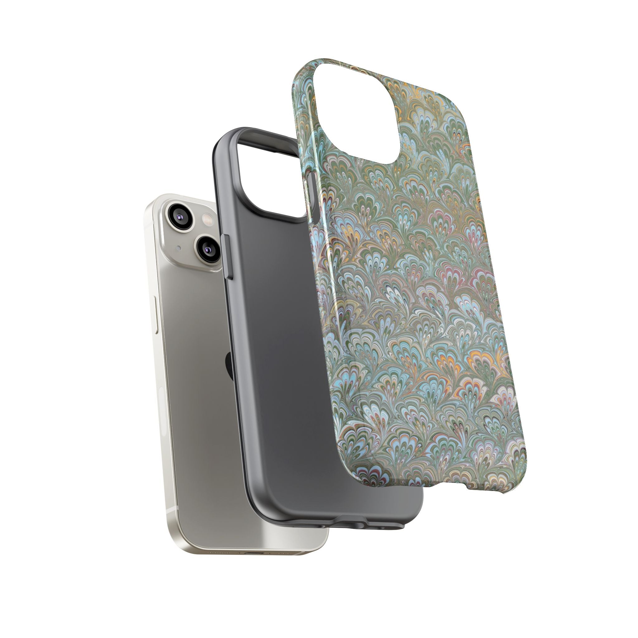 Blue and Green Feather Marbled Phone Case — Dual Layer - Tough Protective Phone Cover