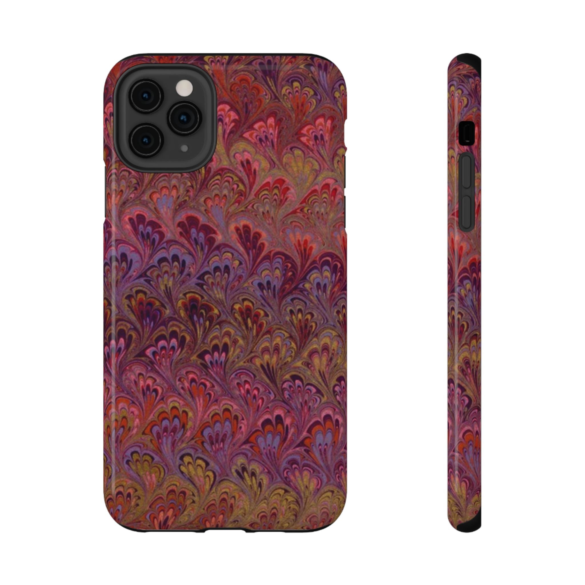 Red, Burgundy, Lavender Italian Peacock Feather Design Phone Case
