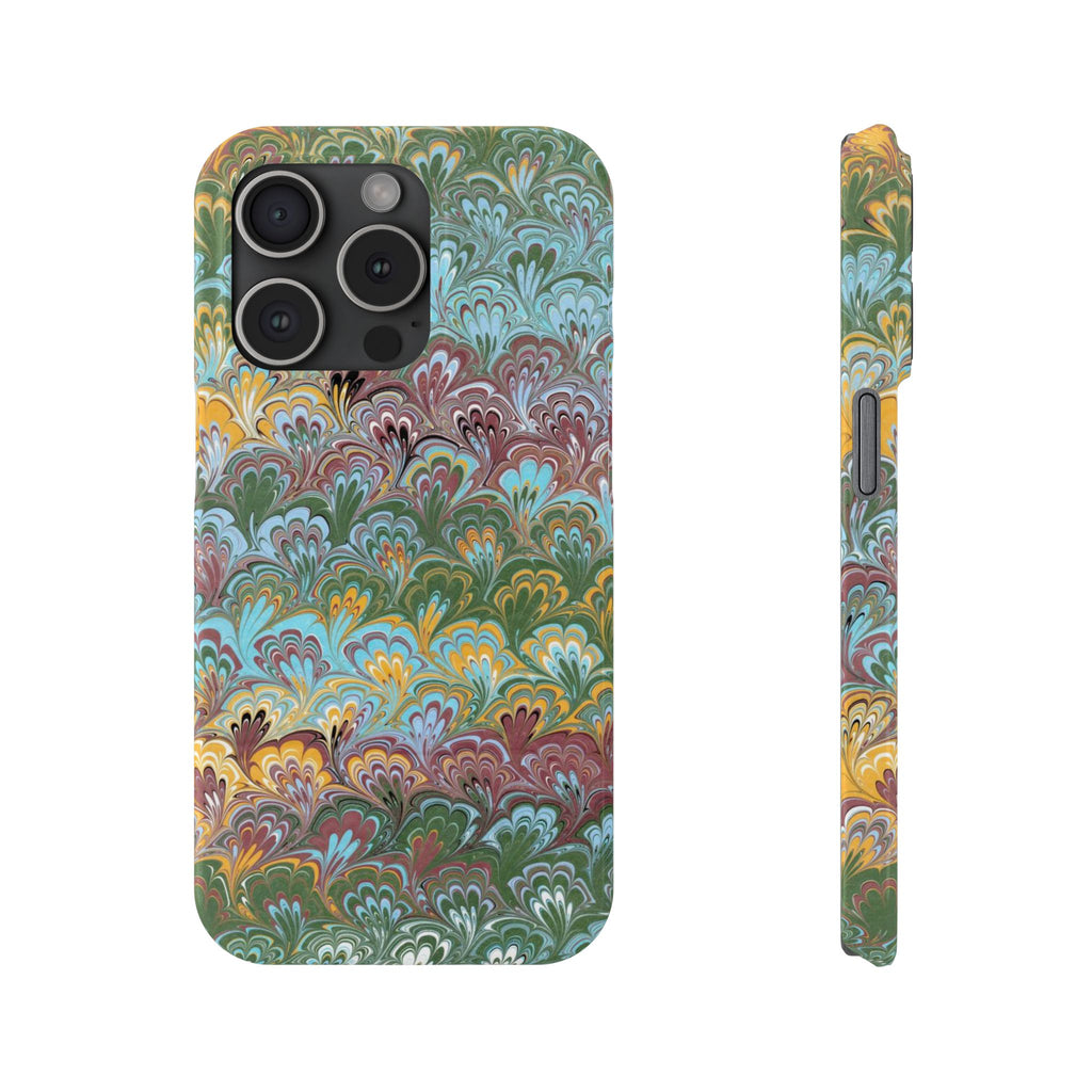 Phone Case with Design from Italy - Marbled "Peacock" Design, Green, Blue, Multi-Color Slim Phone Cases