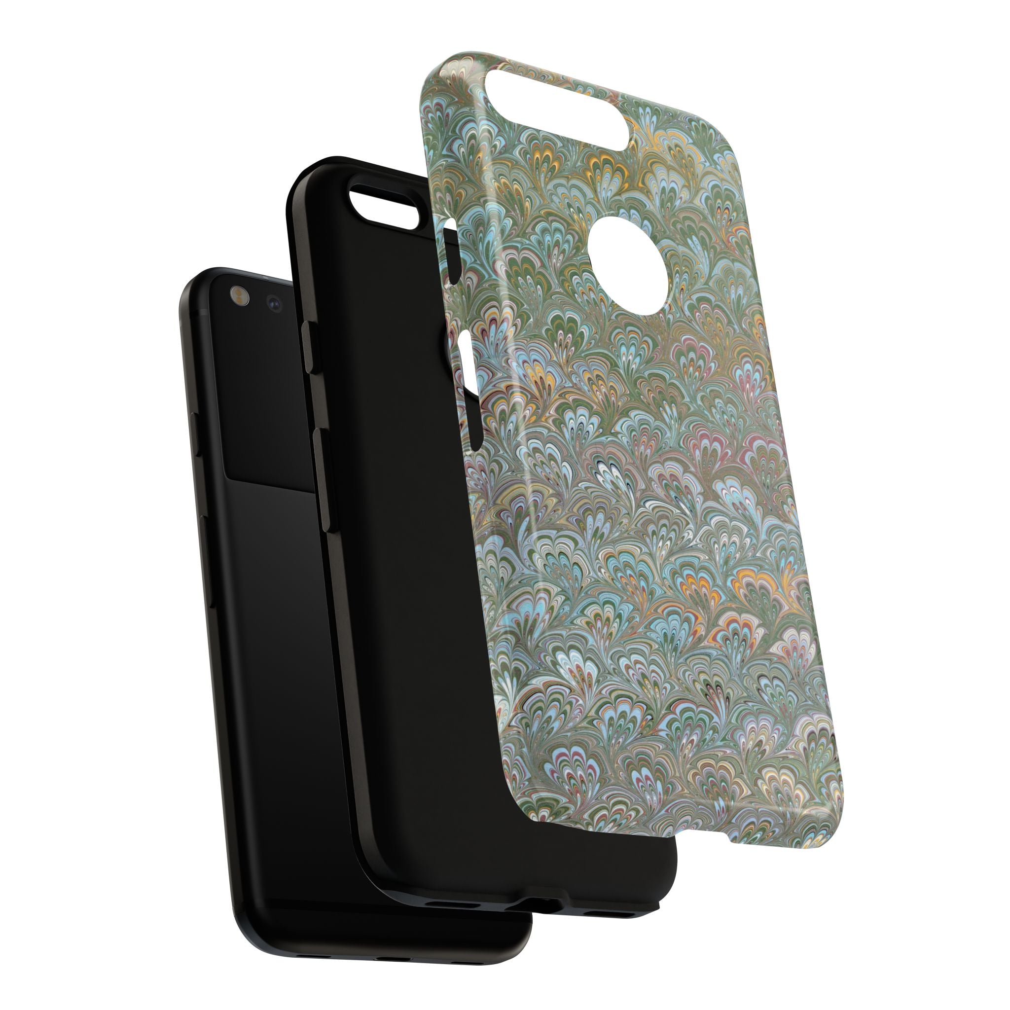 Blue and Green Feather Marbled Phone Case — Dual Layer - Tough Protective Phone Cover