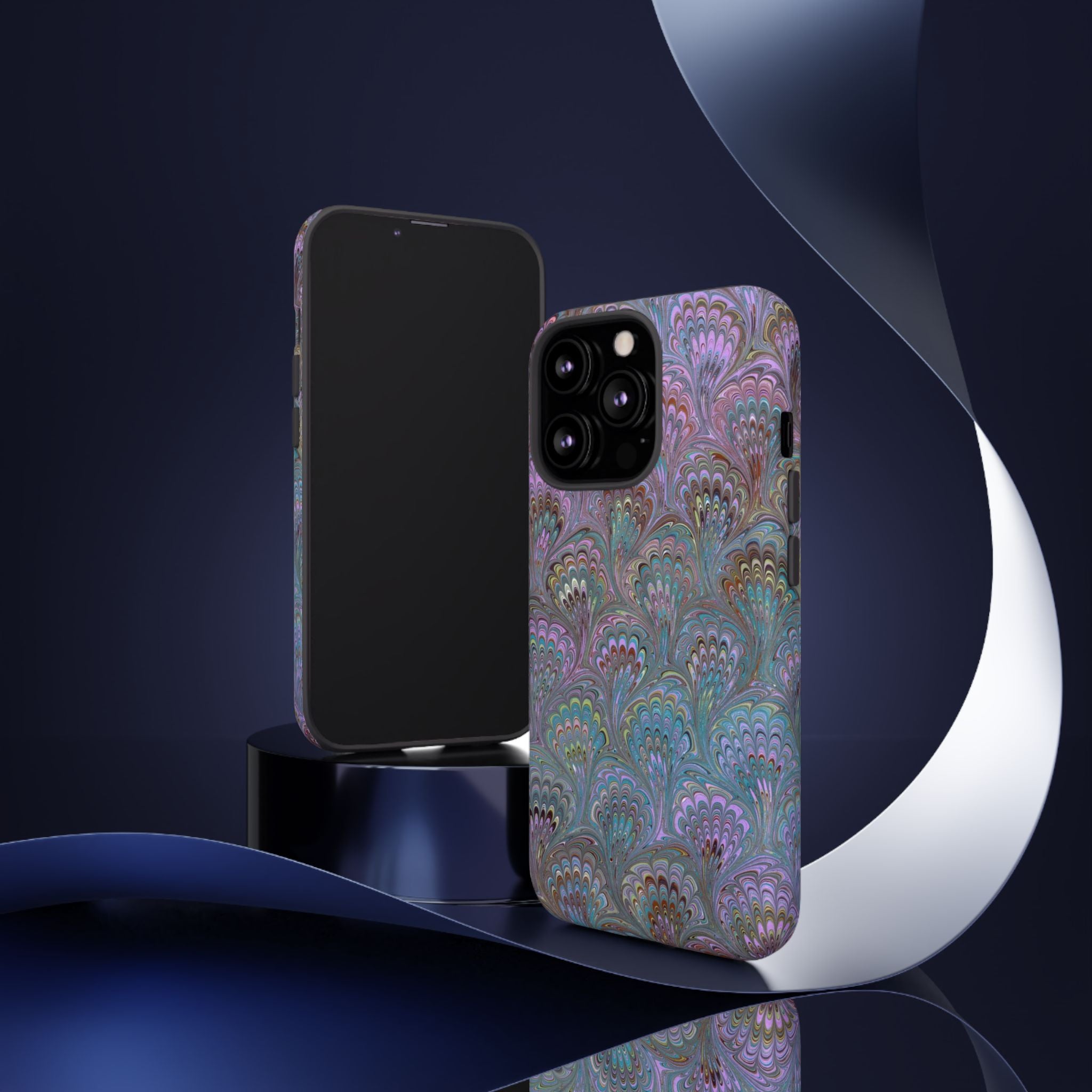 Lavender Marbled Peacock Durable Phone Case - Matte or Glossy