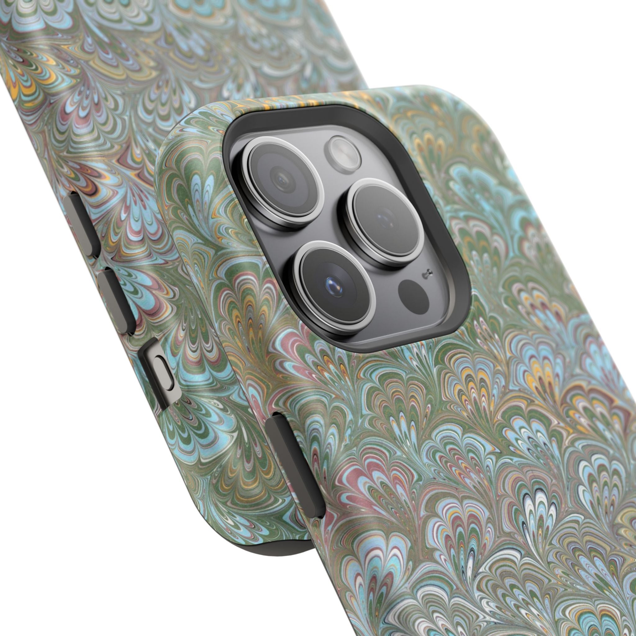 Green, Blue, + White Marbled Peacock - Dual Layer MAG SAFE Phone Case