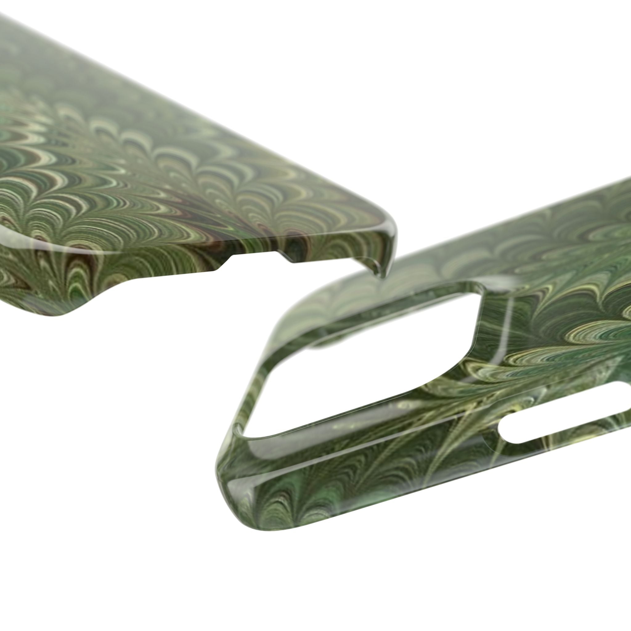 Green Marbled Slim Phone Case — Botanical Swirl Pattern Slim Case