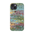 Phone Case with Design from Italy - Marbled "Peacock" Design, Green, Blue, Multi-Color Slim Phone Cases