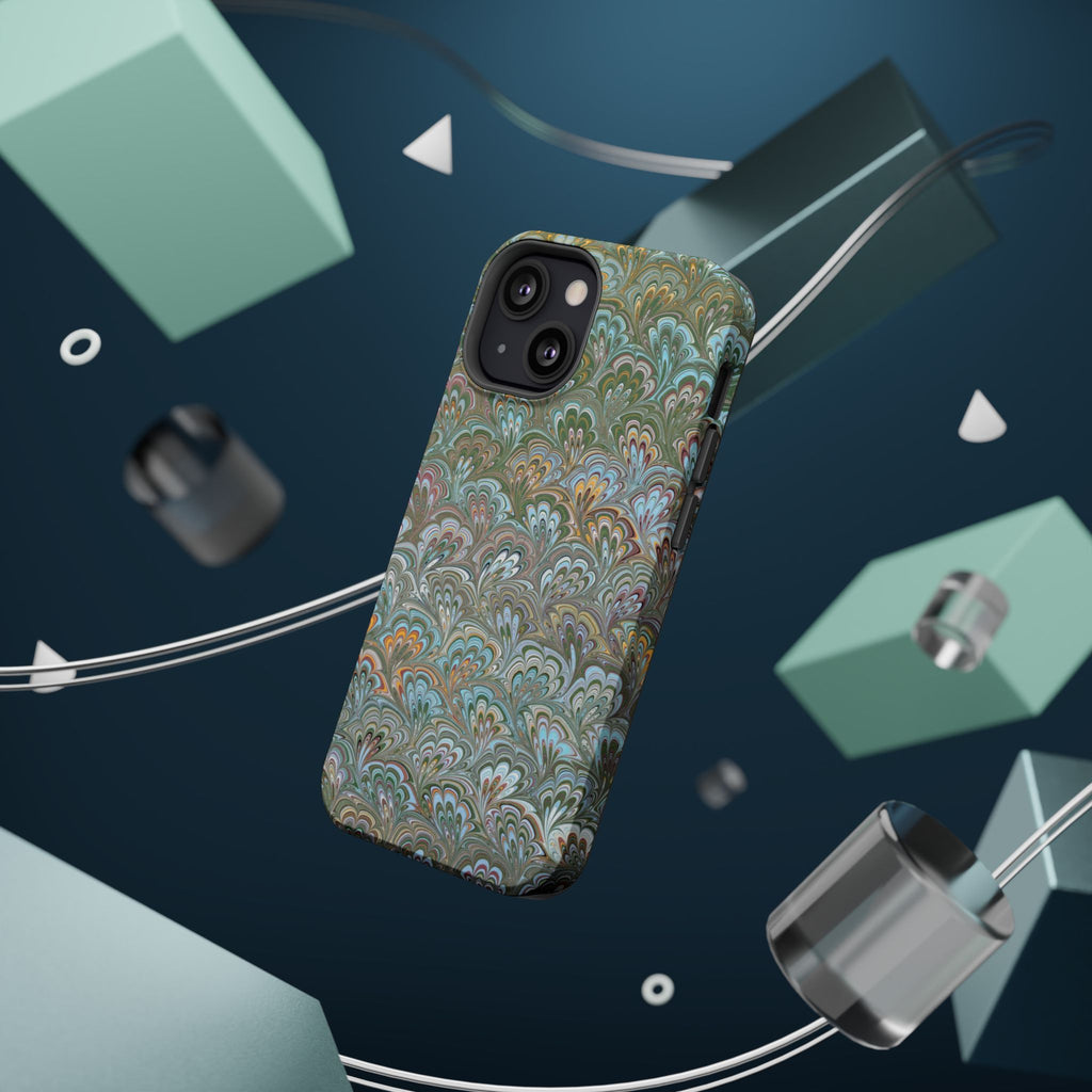 Green, Blue, + White Marbled Peacock - Dual Layer MAG SAFE Phone Case