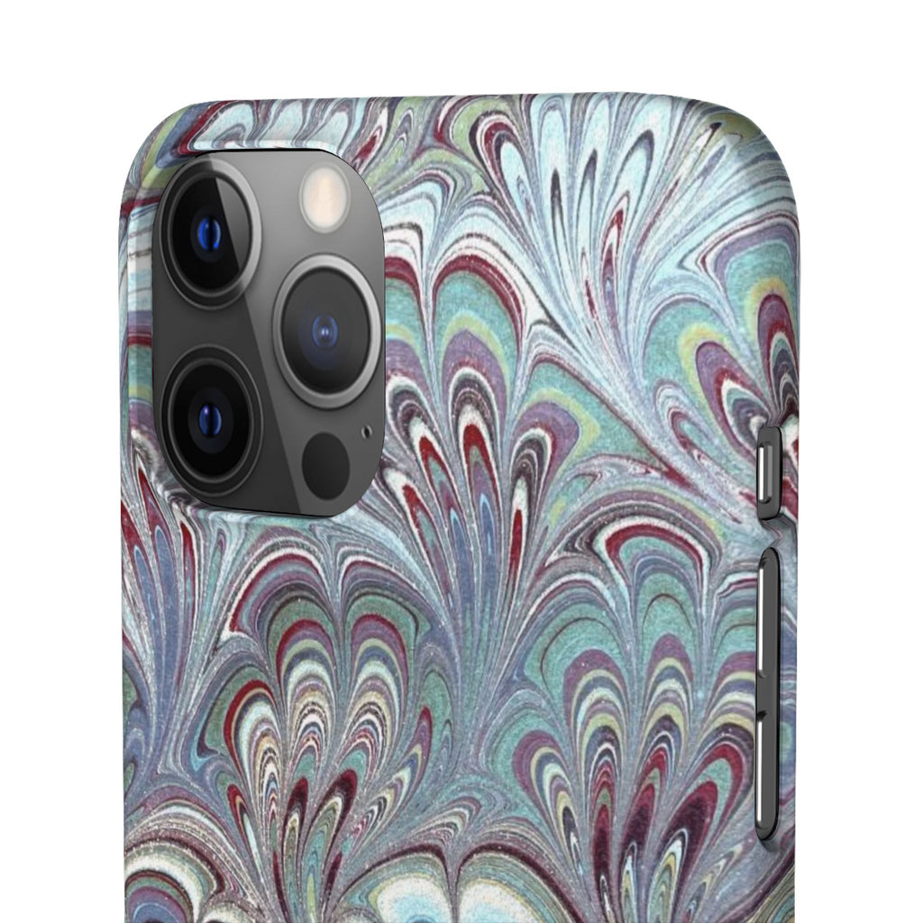 Marbled Feather Blue, White + Burgundy Swirl - Single Layer Slim Phone Case