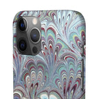 Marbled Feather Blue, White + Burgundy Swirl - Single Layer Slim Phone Case