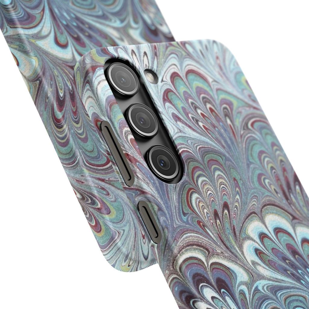Marbled Feather Blue, White + Burgundy Swirl - Single Layer Slim Phone Case