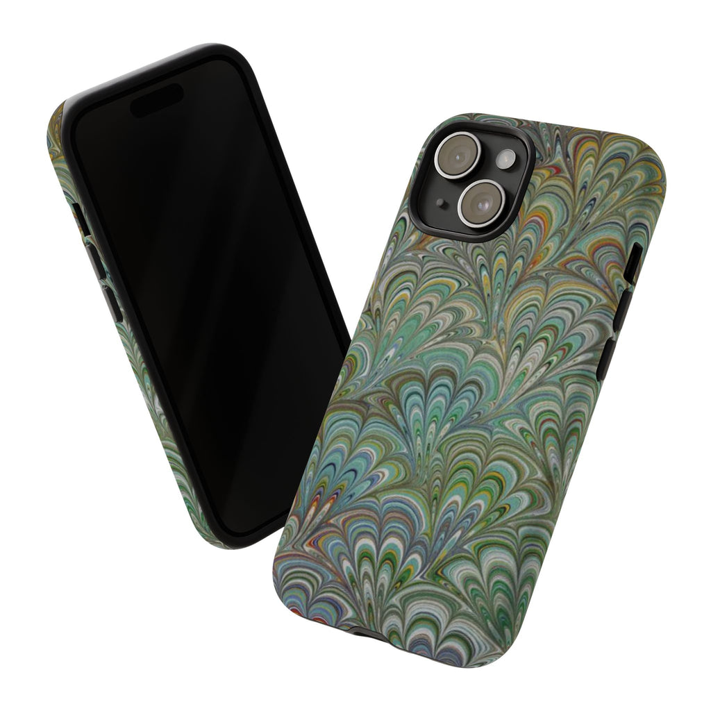 Green Marbled Peacock Durable Phone Case - Matte or Glossy