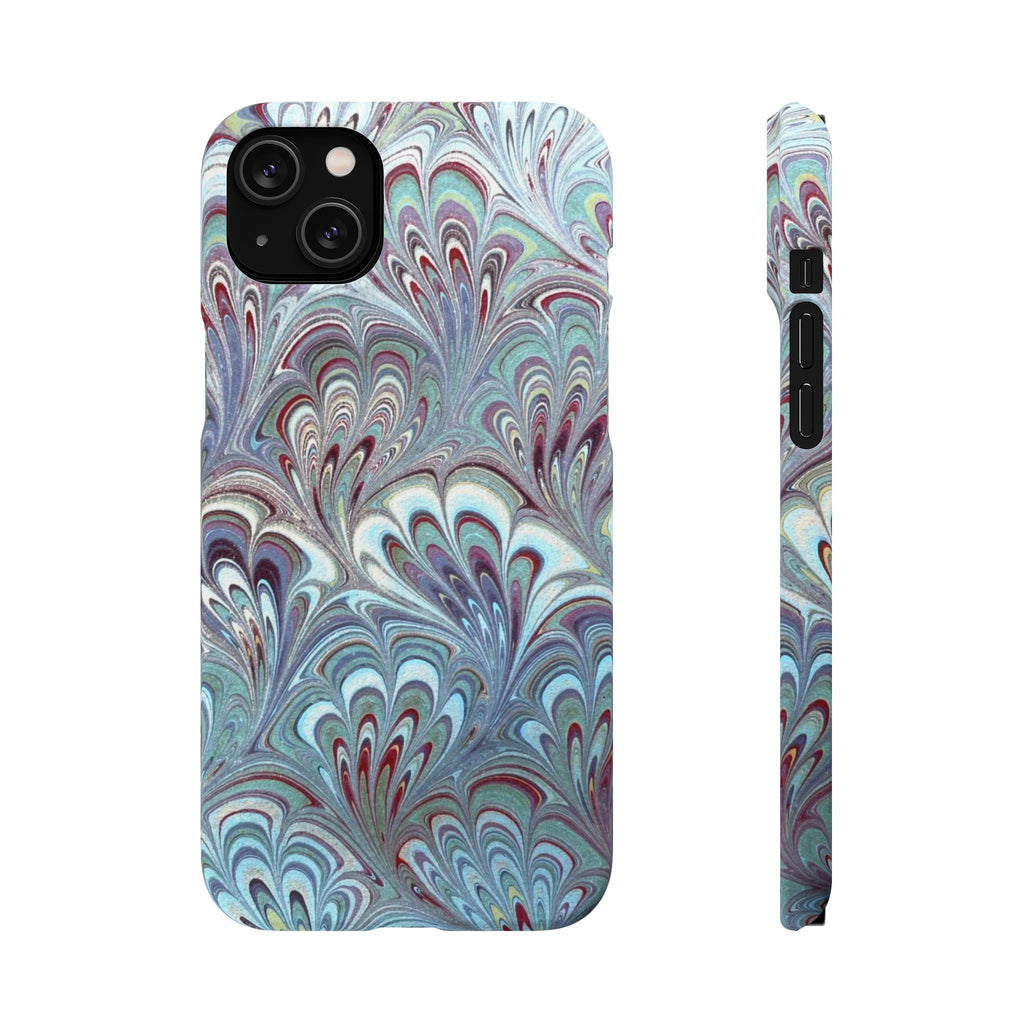 Marbled Feather Blue, White + Burgundy Swirl - Single Layer Slim Phone Case