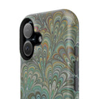 iPhone17 + All Models Phone Cases, Italian Peacock Feather Design, Stylish Impact-Resistant Shell, Protective Cover, Green Peacock Print