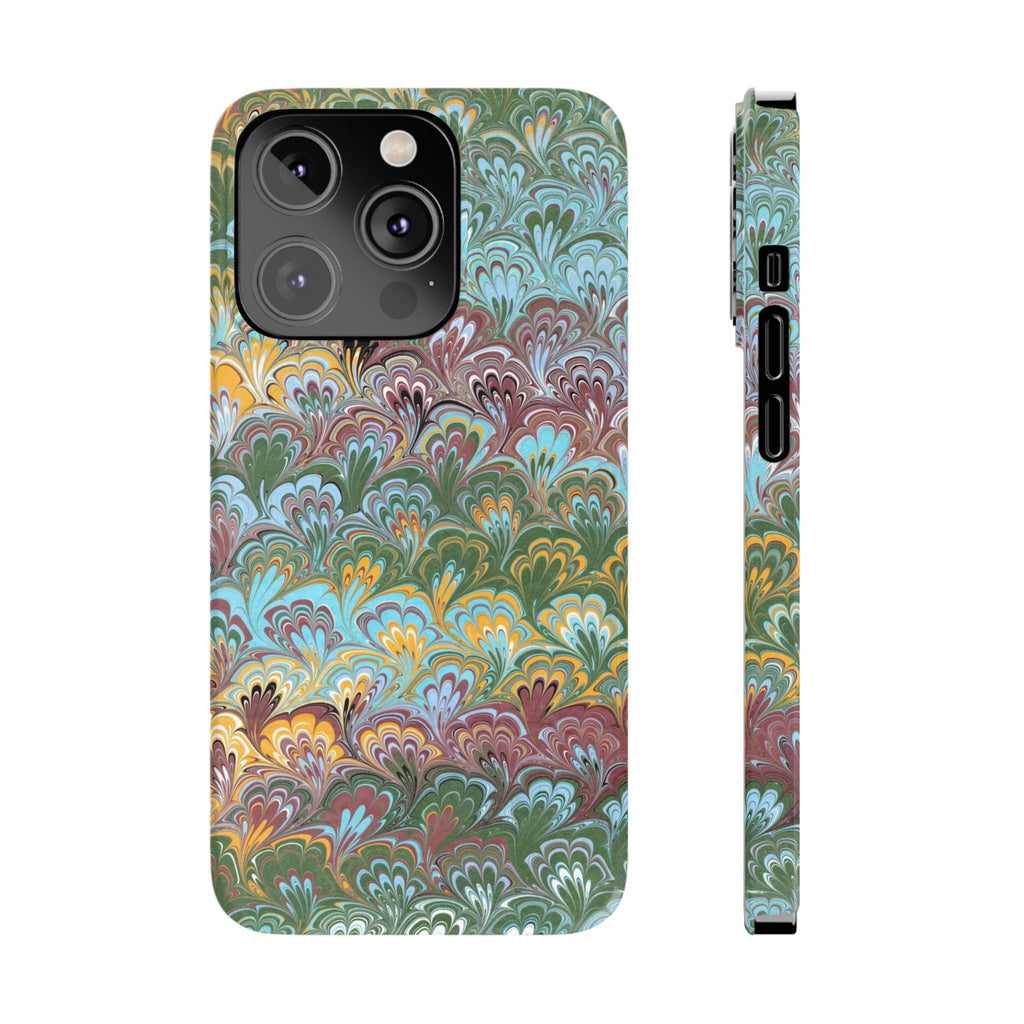 Phone Case with Design from Italy - Marbled "Peacock" Design, Green, Blue, Multi-Color Slim Phone Cases