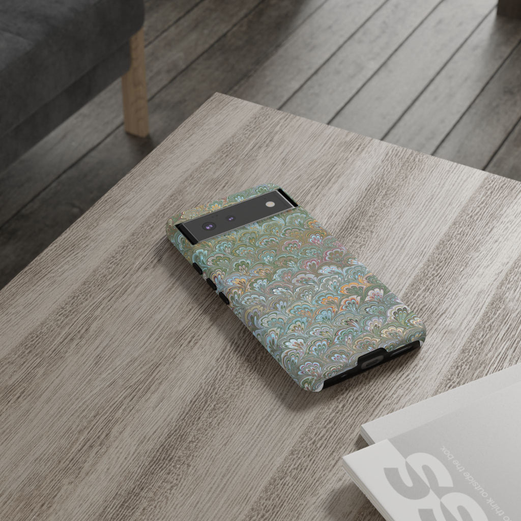 Blue and Green Feather Marbled Phone Case — Dual Layer - Tough Protective Phone Cover