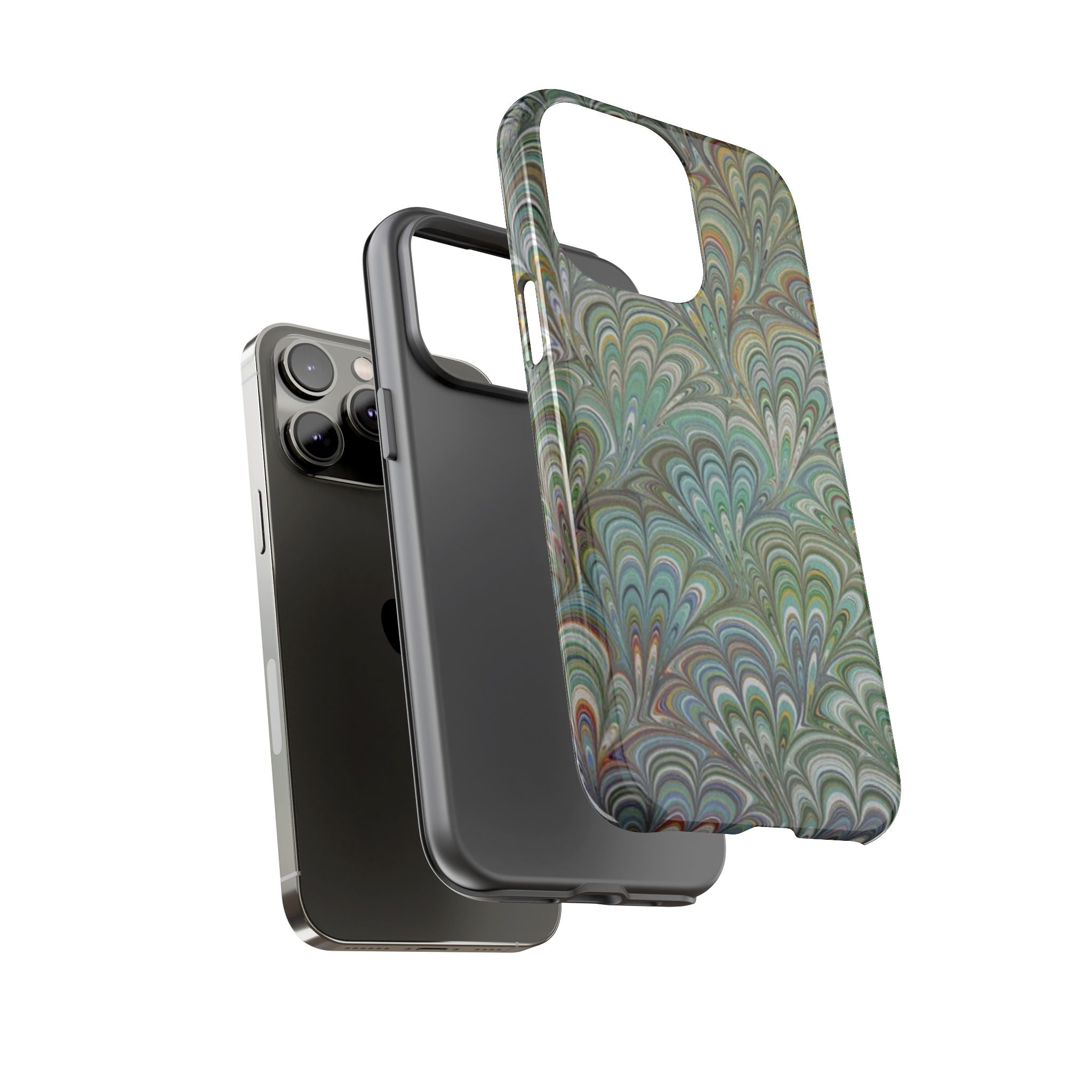 Green Marbled Peacock Durable Phone Case - Matte or Glossy