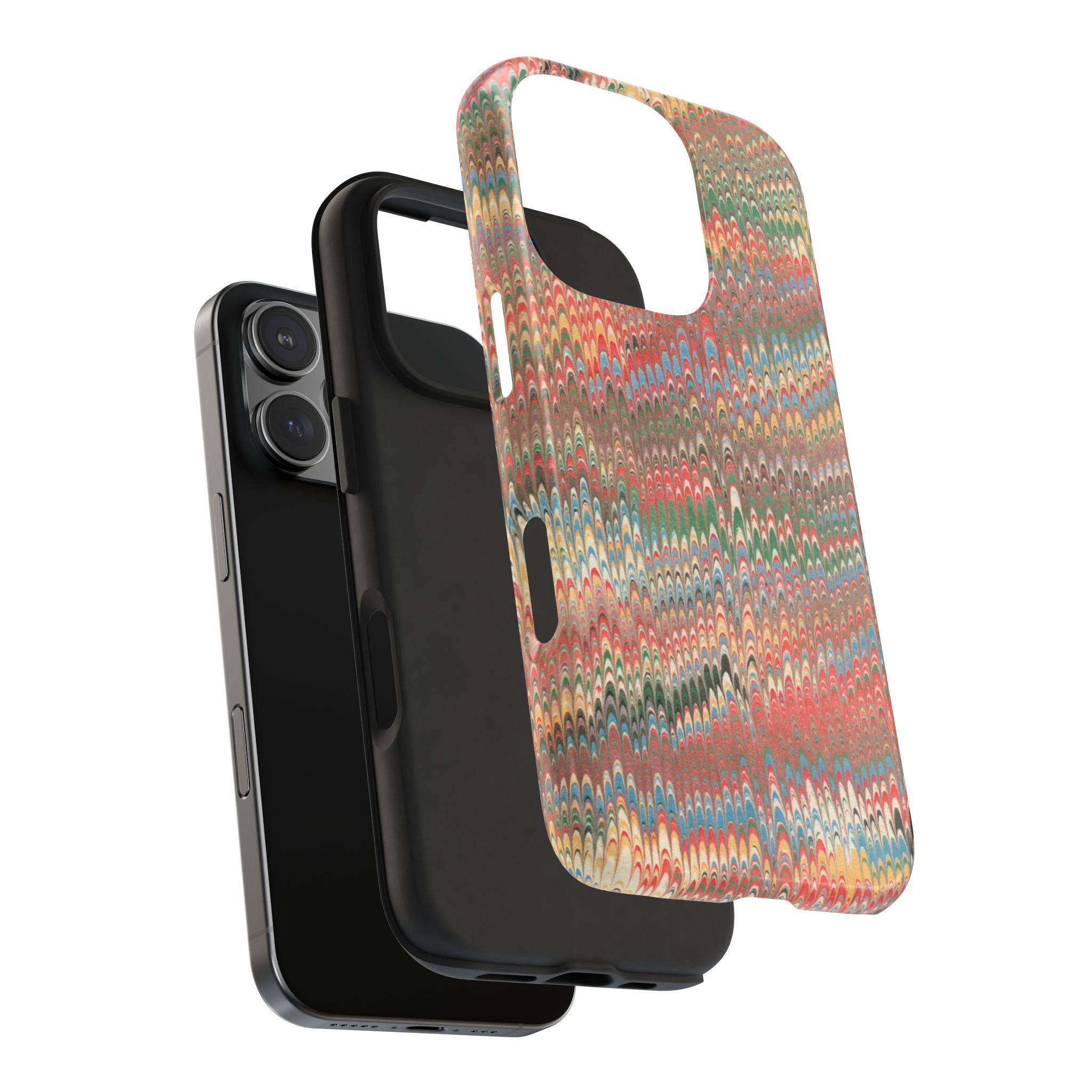 Pink, Blue + Green Florentine Marbled Feather Dual Layer Protective iPhone Cover - New FALL Favorite