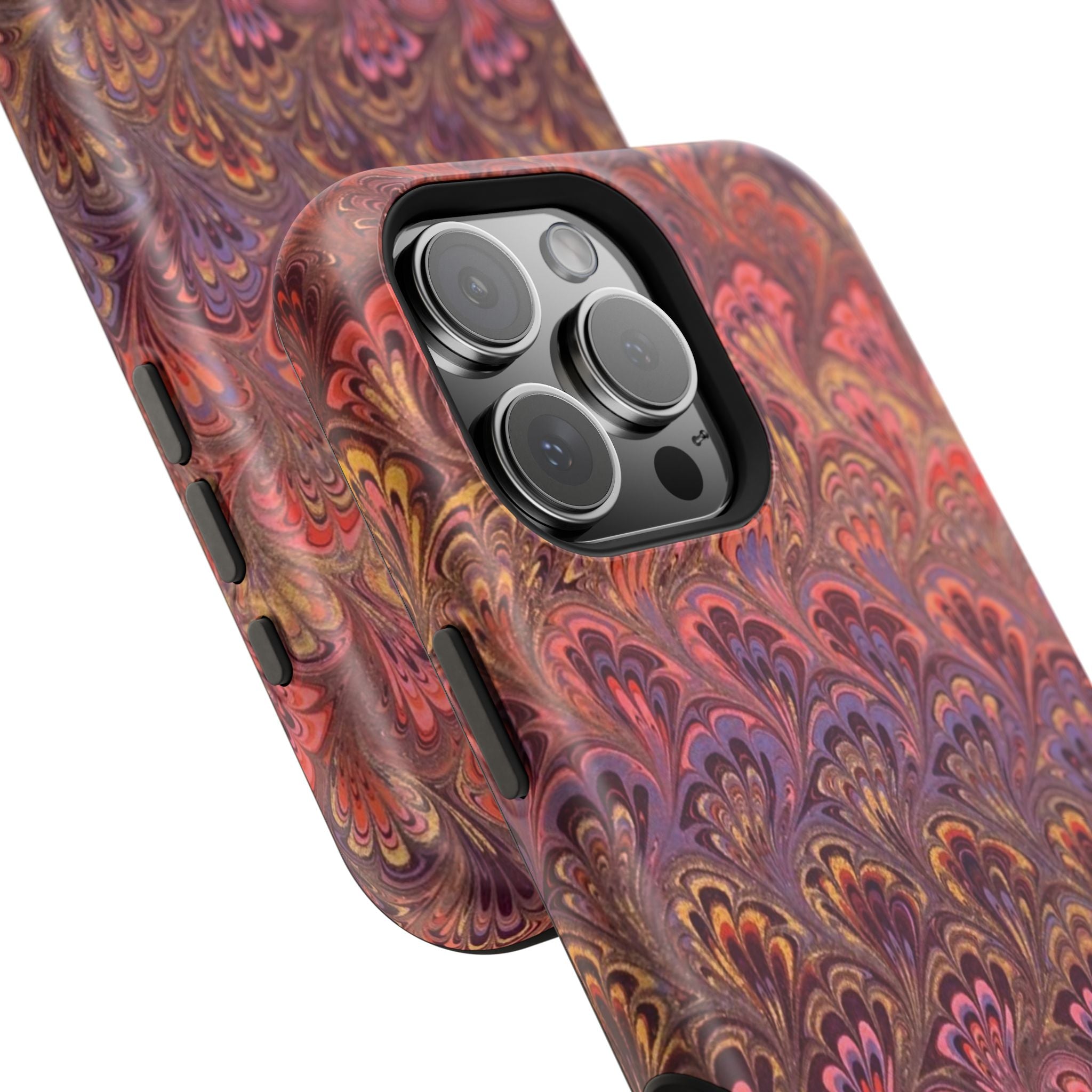 Mag Safe Marble iPhone Case - Red, Burgundy, Lavender & Gold Impact-Resistant