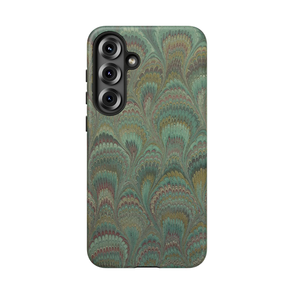 Marbled Peacock Durable Phone Case - Olive Green and Brown - Matte or Glossy