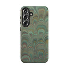Marbled Peacock Durable Phone Case - Olive Green and Brown - Matte or Glossy