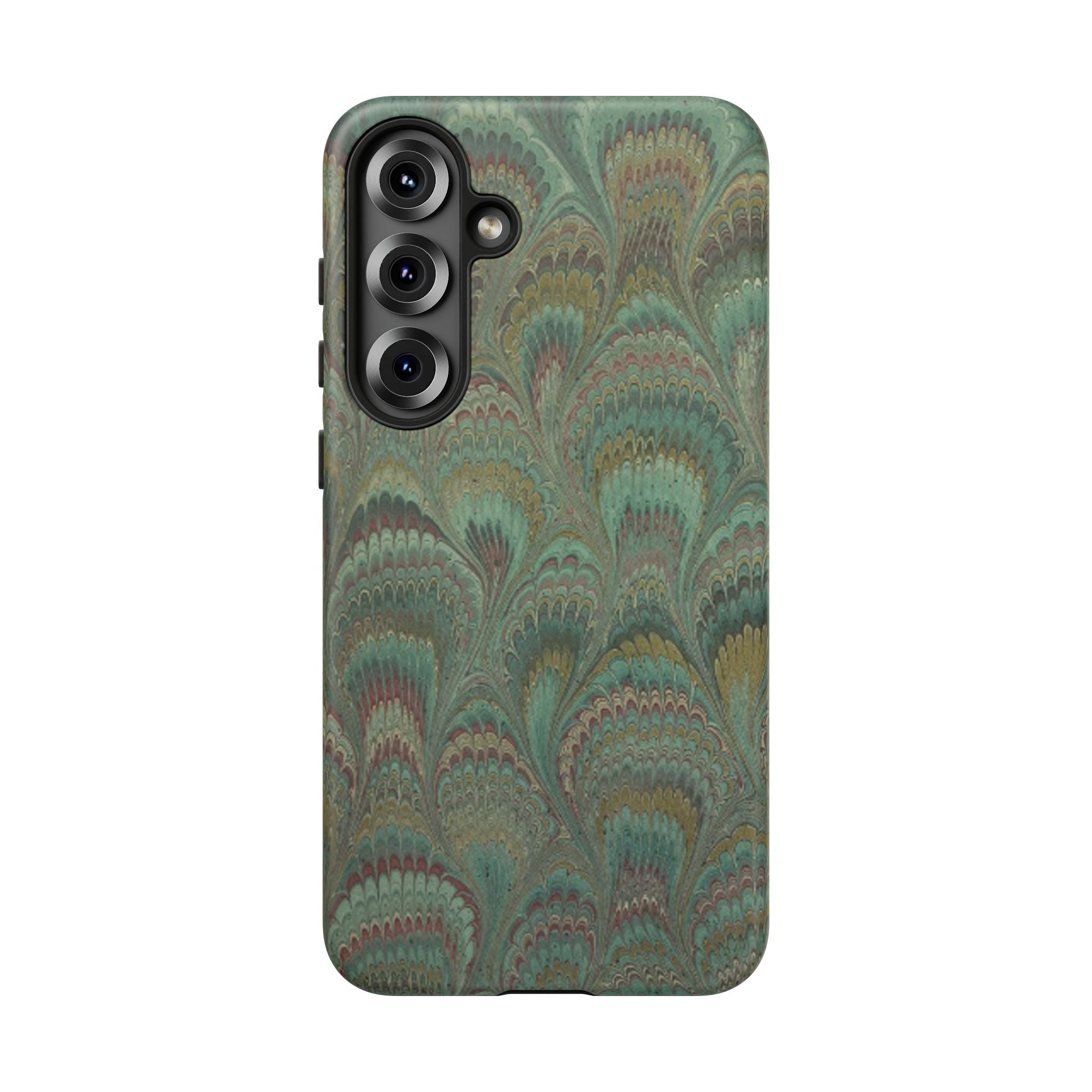 Marbled Peacock Durable Phone Case - Olive Green and Brown - Matte or Glossy