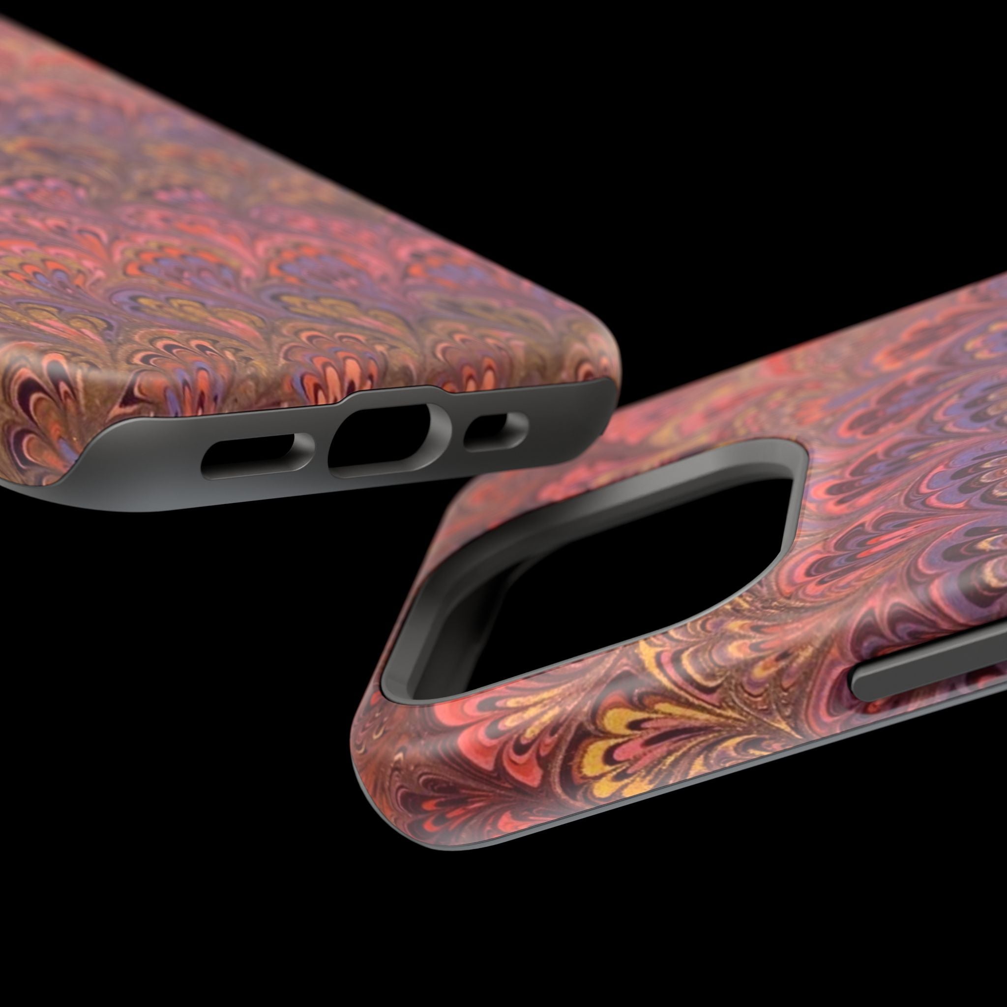 Mag Safe Marble iPhone Case - Red, Burgundy, Lavender & Gold Impact-Resistant
