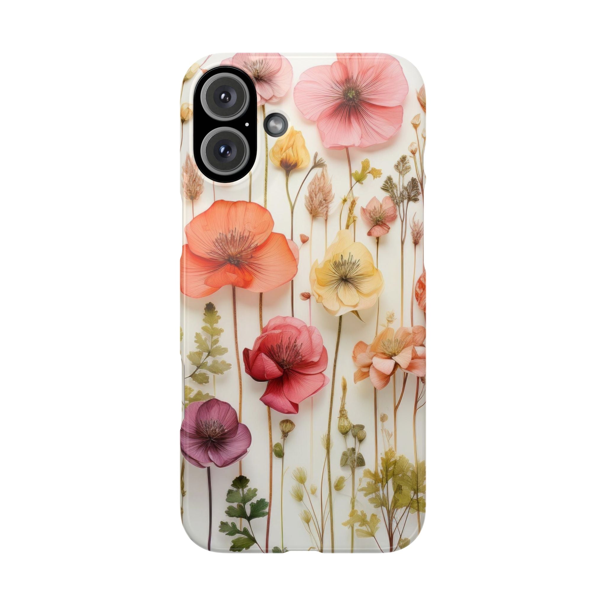 Slim Phone Case - Pink Floral Pressed Flowers iPhone 17 and Other Sizes - Glossy Finish