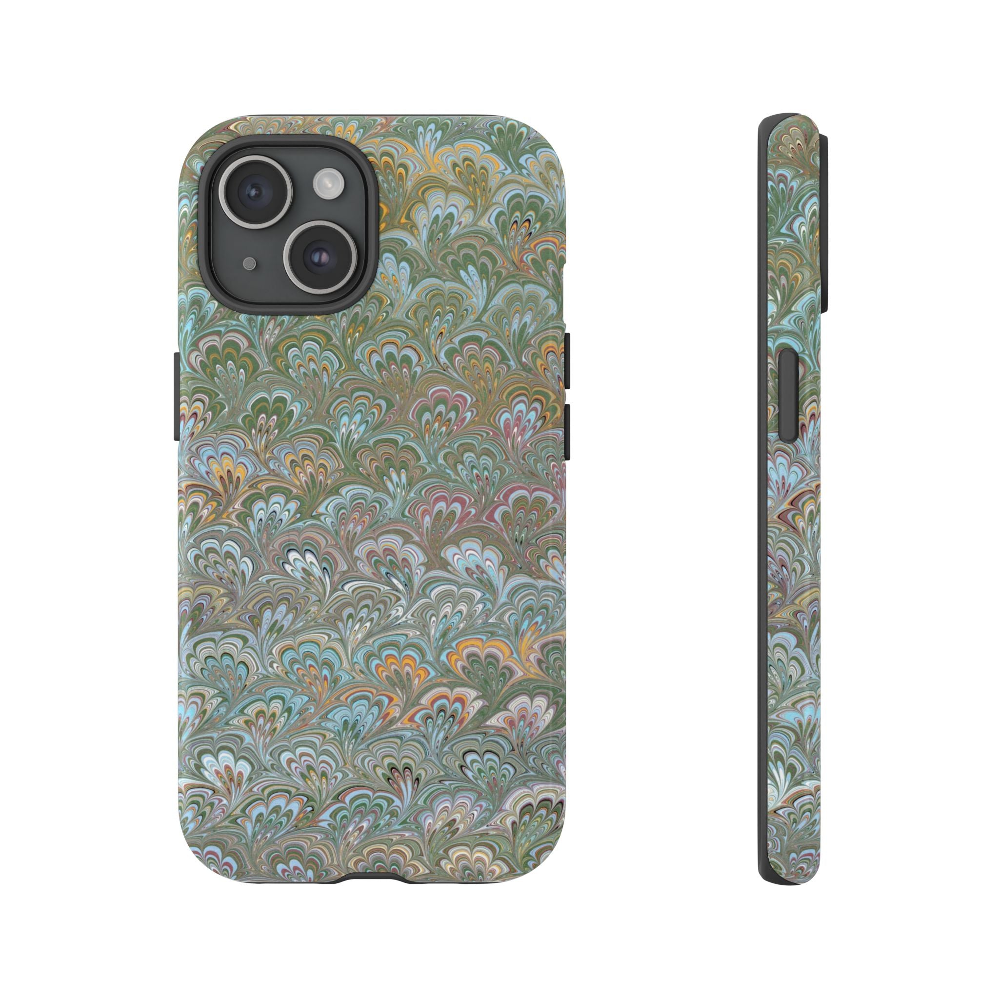 Blue and Green Feather Marbled Phone Case — Dual Layer - Tough Protective Phone Cover