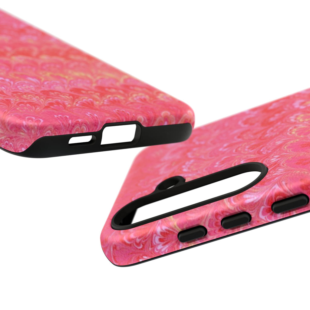 Pink and Gold Marbled Peacock Durable Phone Case - Olive Green and Brown - Matte or Glossy