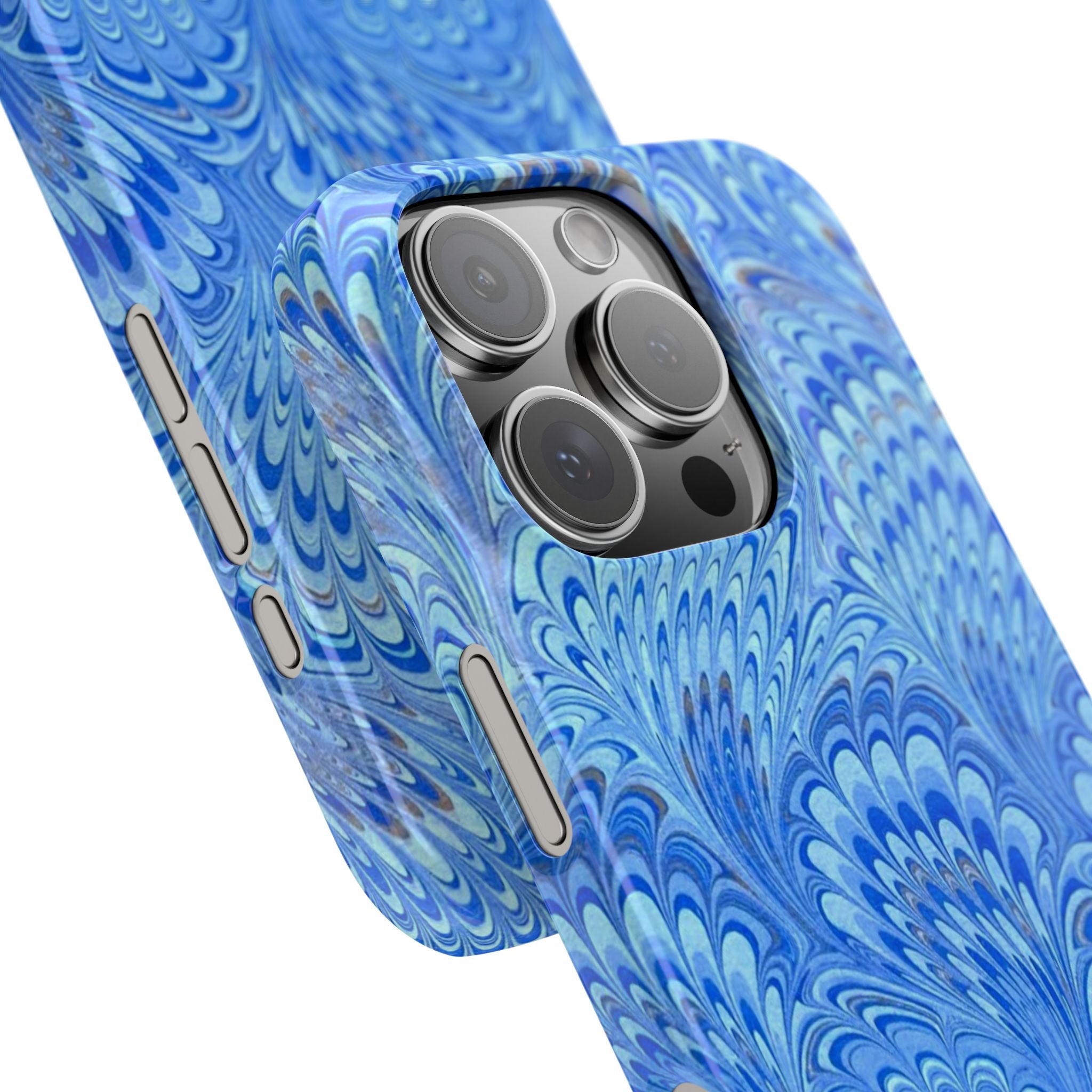 Marbled Feather Blue Swirl - Single Layer Slim Phone Case