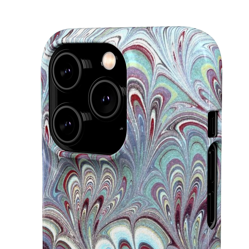 Marbled Feather Blue, White + Burgundy Swirl - Single Layer Slim Phone Case