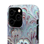 Marbled Feather Blue, White + Burgundy Swirl - Single Layer Slim Phone Case